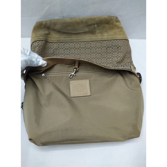 Coach Signature Brown Canvas Suede Hobo Shoulder Bag - Picture 11 of 16